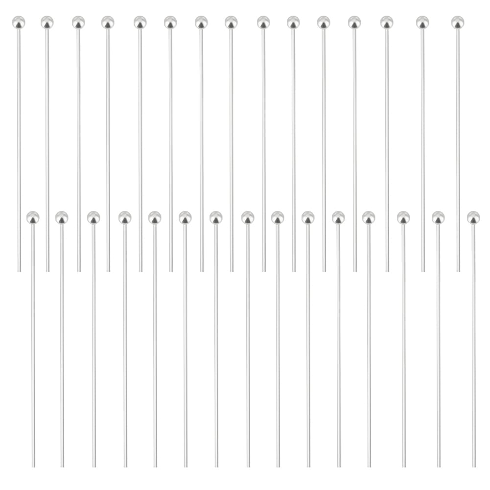 Beebeecraft 1 Box 30Pcs 35mm Jewellery Head Pins 925 Sterling Silver Ball Head Pins Bendable Craft HeadPins Straight Head Pin for Dangle Earring Pendant Bracelet Necklace DIY Jewelry Crafts — image 1