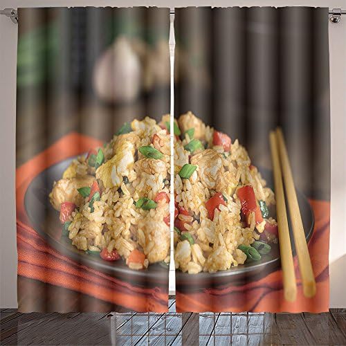AmaParkhome homemade chinese fried rice with vegetables chicken and fried eggs served on a plate with Room Bedroom Curtains 2 Panels for Kids Room Window Treatments 84x108 Inche