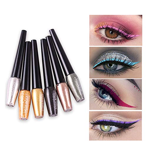 ARTIFUN Glitter Liquid Eyeliner 6 Colors Set，Waterproof Sparkle Eyeshadow Long Lasting Metallic Glitter Eyeliner Pen Shimmer Eye Shadow for Parties, Cosplay, Masquerade，Party Festival Makeup