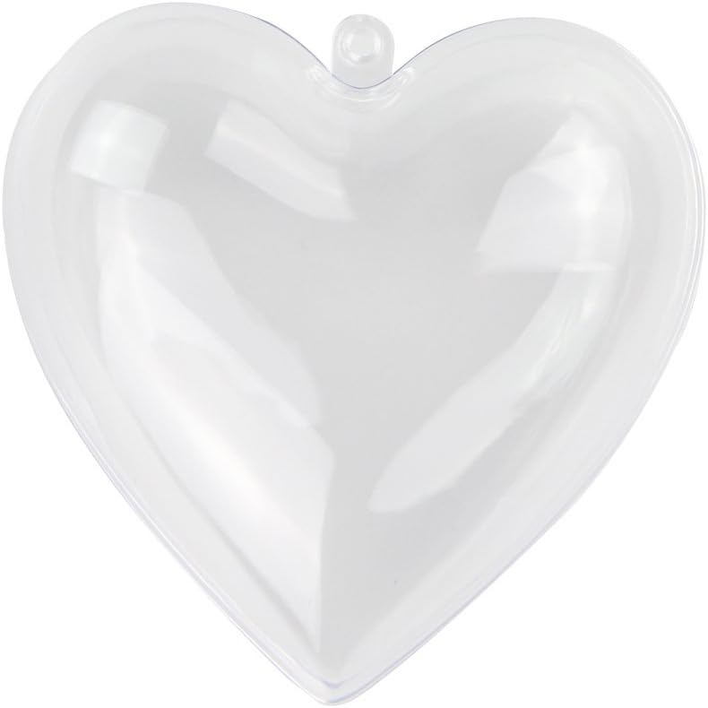 Yontree Heart Shape Clear Plastic Acrylic Fillable Ornaments Ball Baubles Bath Bomb Mold Plastic Balls for Holiday Decoration Clear (5-Pack) 100x100mm