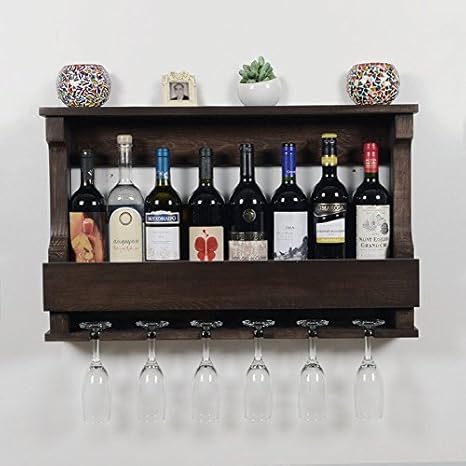 Amazon Com Woodymood Hangover Wine Rack Glass Holder Wall Mounted Wine Racks 8 Bottles Hangers For 6 Wine Glasses Home Kitchen