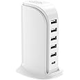 Charging Station for Multiple Devices Upoy, Multi USB Tower Hub with 5 USB+1 Type C Ports, USB C Charger Block Fast Charging for Apple/Samsung/Android Gadgets, Cute Home Office Desk Accessories
