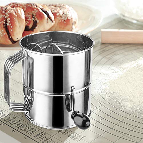 Flour Sifter, ENLOY 8 Cup Stainless Steel Rotary Hand Crank Handheld
