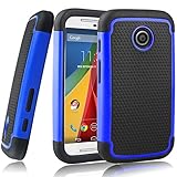 Moto E (1st Gen.) Case, EC™ Shock-Absorption / High Impact Resistant Hybrid Armor Dual Layer Protective Case Cover for Moto E (1st Gen.) 2014 (Armor-Dark Blue)