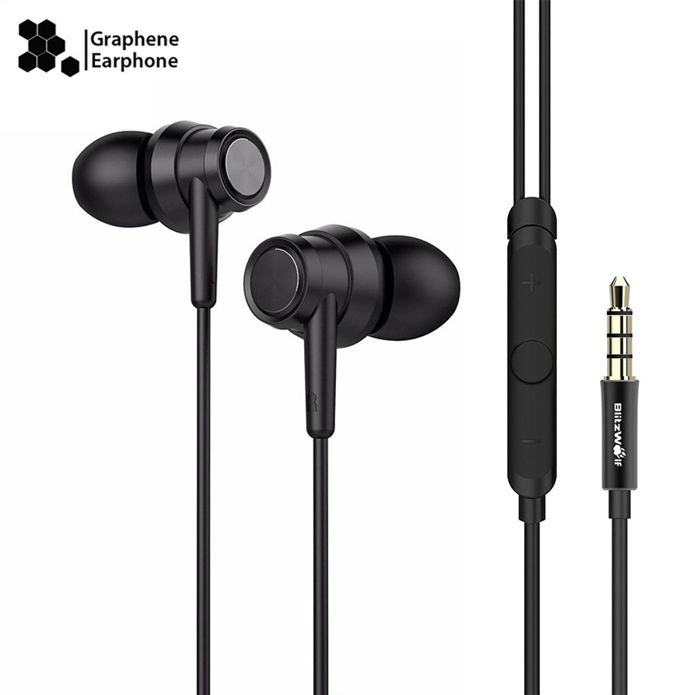 Wired Earbuds, BlitzWolf Graphene Earphone Stereo HiFi Noise Cancelling In-ear Wired Control Earphone with Microphone and Volume Control for All 3.5mm Interface Device