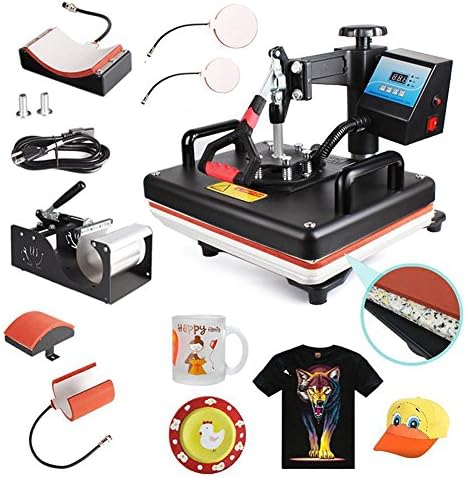 WESTLINKED 5 in 1 Multifunction Sublimation Heat Press Machine Swing Away Digital Transfer T-shirt Hat Cap Mug