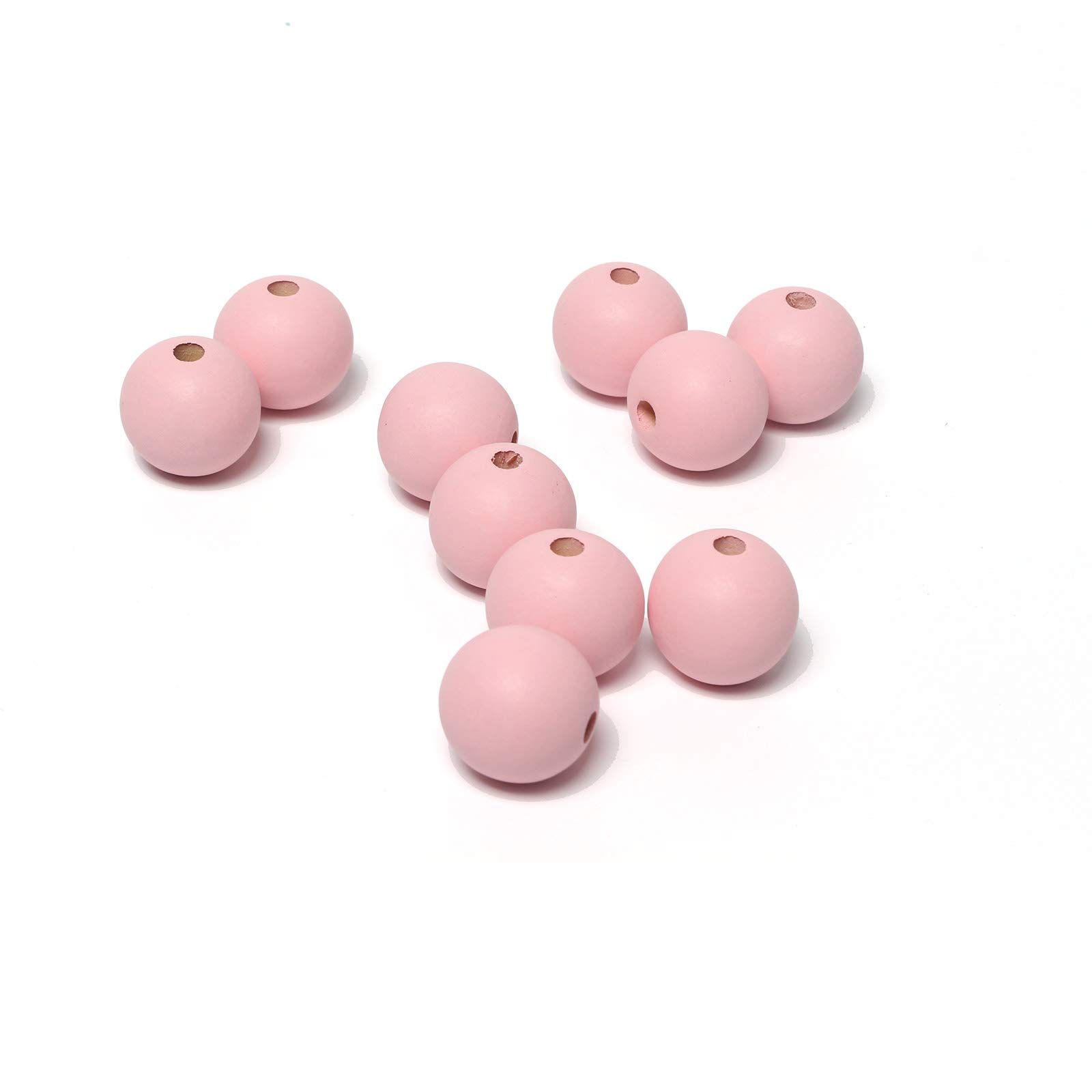 25mm Pink Wood Beads for Garlands- 50 Beads- Hole 5mm , Matte Pink Wooden Loose Beads with 4mm Large Hole, Smooth Painted Spacer Beading Supplies for Jewelry Making