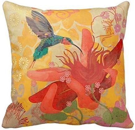 Pillowcase Two Sides Decorative Cushion Cover Pillowcase 16"X16" Purple Blue Aqua Hummingbird Birds Red Tropical Throw Pillow cover