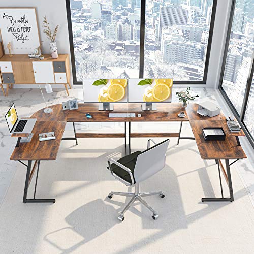 Cubiker Modern L-Shaped Desk Computer Corner Desk, PC Laptop Writing Study Desk for Home Office Wood & Metal, Dark… - Image 3