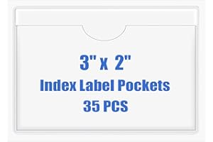 Origin-Joy 35 PCS Self Adhesive Index Card Pockets with Top Open, Clear Plastic Label Holder for Cards of Note, Library and Business, Adhesive Label Pockets & Card Holder (3 x 2 inch)