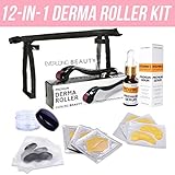 Derma Roller Kit 12-in-1 and Vitamin C Hyaluronic Acid Serum Set 0.30mm Microneedling Tool For Face Skin Massage Tool For Home Use by Everlong Beauty