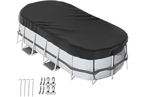 .PoorHippo Oval Pool Cover for Above Ground Pools, Weather Resistant Waterproof Tarp with Accessories, Debris Protection for 