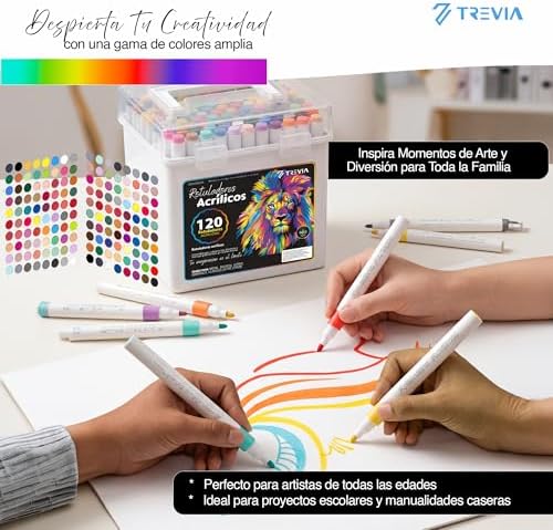 ® Marcadores acrílicos PACK 120 | Marcadores de letras | Ofícios | Marcadores acrílicos | 120 Cores | Marcadores Profissionais | Eficiência para a maioria das superfícies | Crianças e Adultos