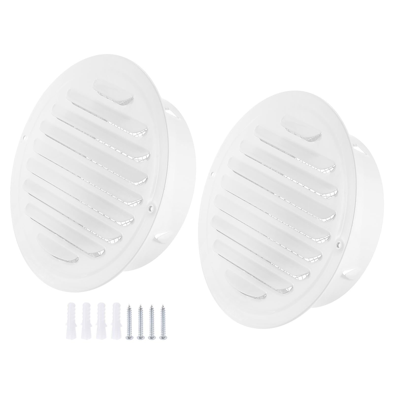 PATIKIL 6" Round Air Vent Cover, 2pcs 304 Stainless Steel Louvered Wall Inlet Outlet Grill Screen Mesh Ducting Soffit Vent with Screws for Ventilation, White