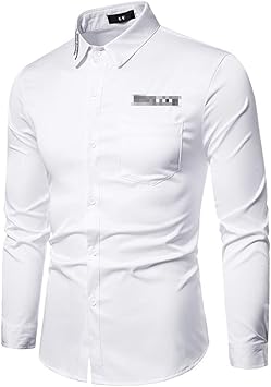 Amazon Co Jp メンズシャツソリッドスリム基本的なターンダウン襟ビジネスドレスシャツ春長袖英語刺繍シャツワークシャツ制服 白 S スポーツ アウトドア