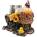 Mother Hen and Chicks Glass Salt and Pepper Shaker Set with Decorative Sunflowers & Old Fashioned Hay Wagon Accents for Rustic Country Kitchen Decor Figurines or Display Stands Featuring Farm