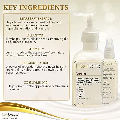 LUXE LOTION Luxurious Face, Neck & Hand Hyaluronic Acid Moisturizer 8
