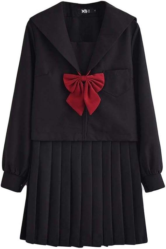 Amazon Co Jp Janq 女の子 セーラー服 可愛い 長袖 学生 仮装 コスプレ 上着 スカート 蝶結び 3点セット 黒い スクール仮装 コスチューム Jk制服 女子 高校生 日常 学園祭 文化祭 學院風 クラスの服 余興 ハロウィン なりきり 歓送迎会 服 ファッション小物