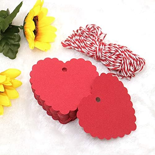 jijAcraft 100PCS Valentines Heart Tags Red Gift Tags,6.5X6CM Wedding Favour Hang Tags with 20M Red and White String for Valentines Day,Mothers' Day or DIY Crafts & Price Tags - Image 5