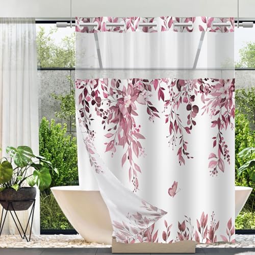 TWLSNCD Dark Red Eucalyptus Shower Curtain Set