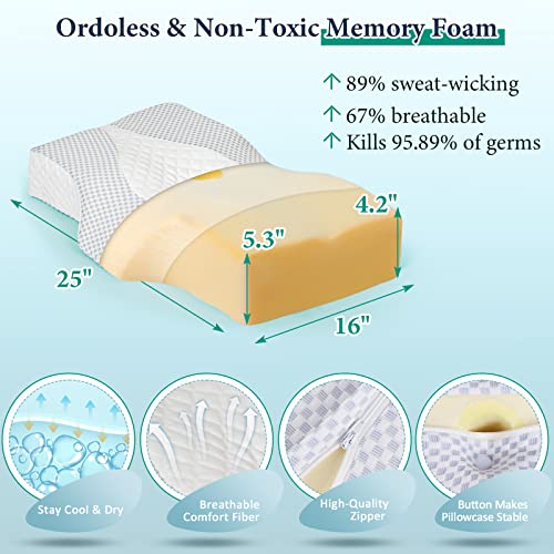 Neck Pillows for Sleeping, Odorless Memory Foam Side Sleeper Pillow