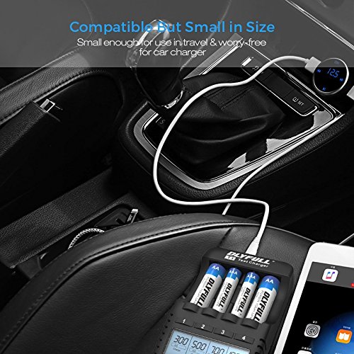 Dlyfull Smart AA and AAA Battery Charger with LCD Display, 4 Bays Speedy Charger with AC Wall Adapter for NiMH/NiCd Rechargeable Batteries