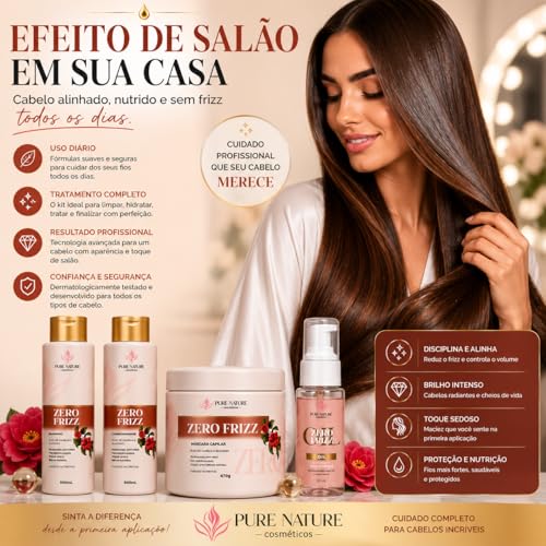 Pure Nature Kit Zero Frizz Alinhamento e Brilho Intenso 4 Itens