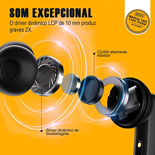 Qcy T13 ANC Fone De Ouvido Sem Fio, Fone Bluetooth 5.3 Com Cancelamento De Ruído Ativo, 30Horas de Reprodução, Preto