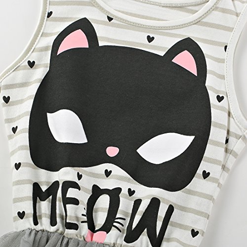 Cellicigal Baby Girl Toddler Outfits One Piece Sets Letter Printed Lovely Cat Summer Sleeveless Tutu Dresses (3T-4T, Grey)