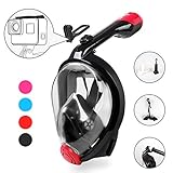 HEETA Snorkel Mask 2.0 Version 2018 New Foldable 180° Full Face Snorkel Mask Panoramic View with GroPro Mount Anti-Fog Anti Leak Easy Breath Dry Snorkel Mask for Adults Kids, (Black & Red S/M)