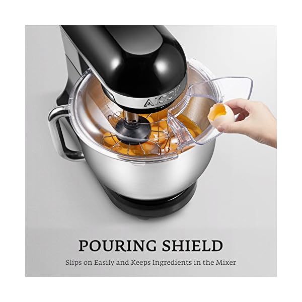 Stand Mixer, Aicok Dough Mixer 1000W with Double Dough Hooks, Whisk, Beater, Pouring Shield, 5L Stainless Steel Bowl, 6 Speed Tilt-Head Food Mixer, Kitchen Electric Mixer