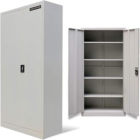 Stratford Metal Cabinet 2 Door Cupboard 5 Shelves 195cm Tall Storage Industrial Shelving Tools Amazon Co Uk Kitchen Home