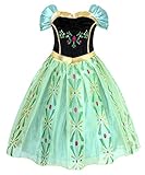 Cotrio Little Girls Anna Coronation Dress Princess Anna Costume Dress up Halloween Cosplay Fancy Dresses Size 3T (2-3yrs, Green)