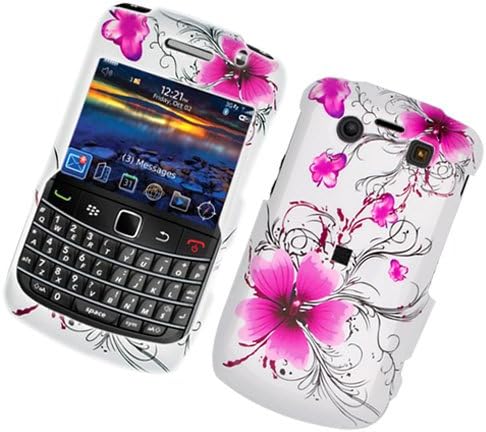 White with Purple Flower Snap on Hard Skin Faceplate Cover Case for Blackberry Bold 2 Bold2 Onyx 9700