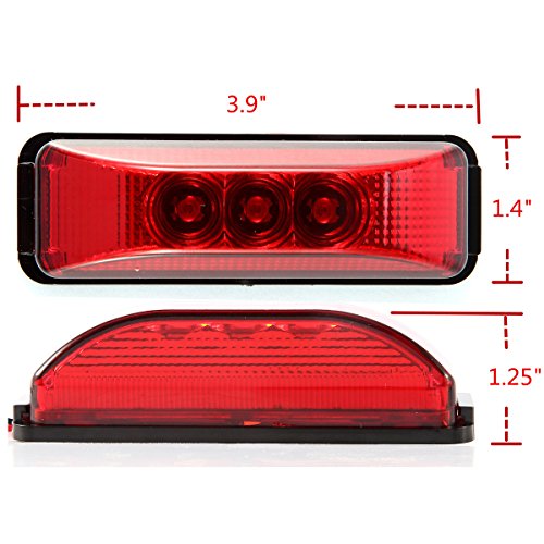 2pcs 3.9 inches 3 Leds Truck Trailer 12V Led Front Rear LED Side Marker Lights Indicator Lamp Rock Light for Truck Trailer Boats,Sealed and Waterproof, Surface Mounted Installation, 2 Red - Thumbnail 5