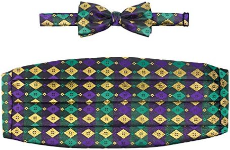Mardi Gras Metallic Harlequin Print Cummberbund and Bow Tie Set
