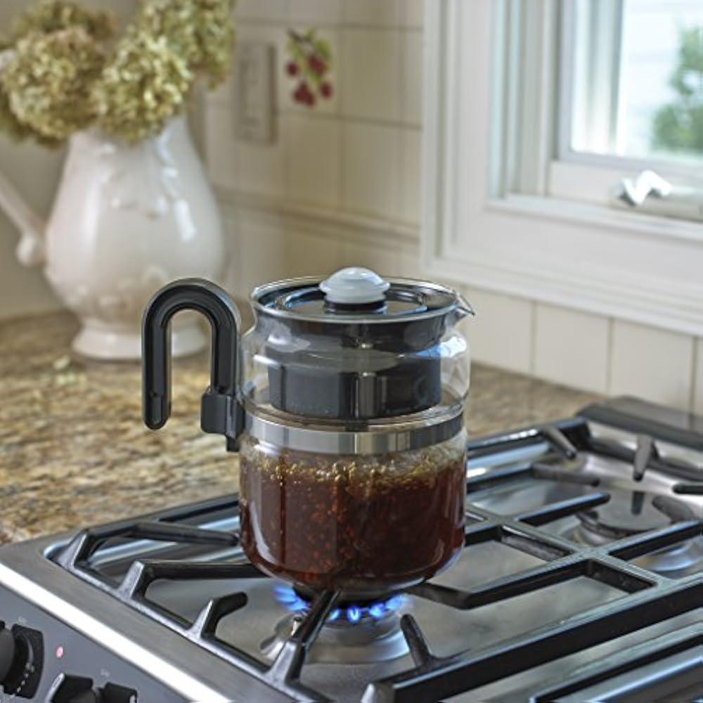 Stovetop Percolator Coffee Pot Glass 8 Cup 40 Oz... Electric