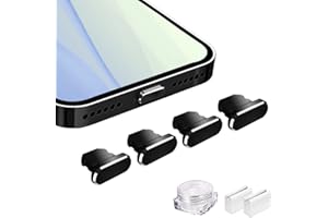 VIWIEU Anti Dust Plugs Metal Cover Compatible with iPhone 14 13 12 11 X XS XR 8 7 SE Mini Plus Pro Max iPad AirPods 4 Pack, Lightning Charging Port Dust Caps Protector with Plug Holder (Black)