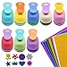 8 Pieces Paper Punchers Craft Holes Punch Scrapbook Punches 10 Sheets Glitter Sticker Paper, Round, Star, Heart, Rose, Wave Circe, Crown, Sunflower Shape for Kids Party Favors