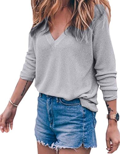 BLINGLAND Womens Loose V-Neck Pullover T Shirt Knit Tops