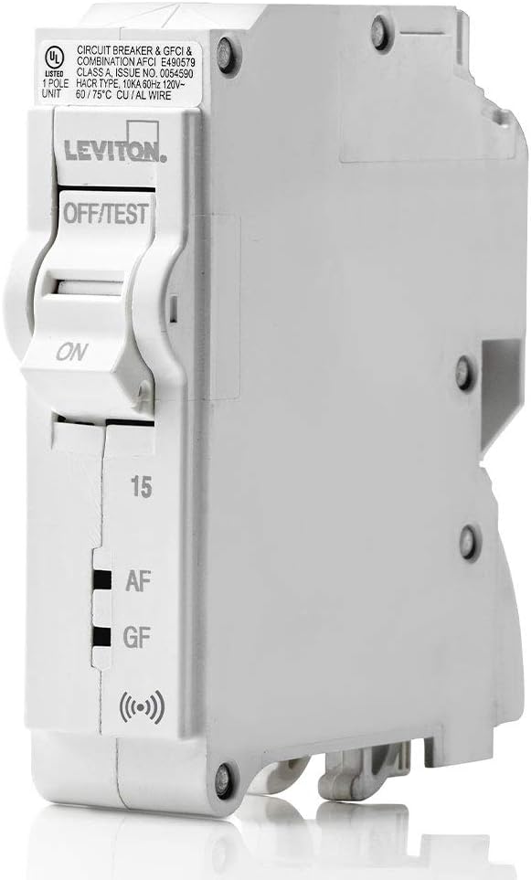 Leviton LB115-DS 15 Amp, 1-Pole Plug-on Smart AFCI/GFCI Branch Circuit Breaker, 120 VAC, White