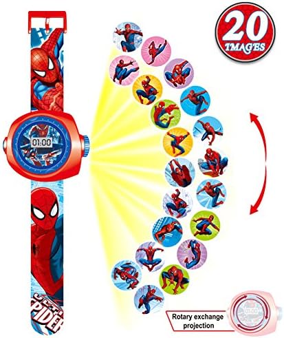 TEKIMBE Digital Projection Wristwatch Cartoon Figure Wristwatch Led Projector Watch 20 Images (Spiderman Projection Watch)