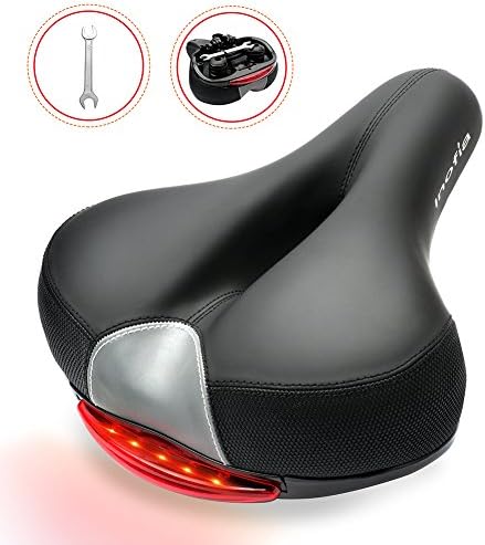 Inofia Bike Seat, Comfort Bicycle Saddle, Gel Memory Foam, Dual Shock Absorbing Ball, LED Taillight, Waterproof Artificial Leather with Wrench and Clamp