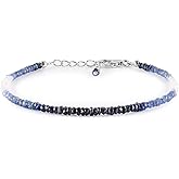 Blue Sapphire Bracelets for Women, Natural Shaded Stone Handmade Beaded Jewelry, September Birthstone, Healing Crystals Stones 925 Sterling Silver Chain 18 inch, Graduation Gifts For Her