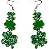 St Patricks Day Earrings Irish Holiday Shamrock Acrylic Dangle Earrings for Women Patrick's Day Accessories Good Luck Hoop Earrings Gifts