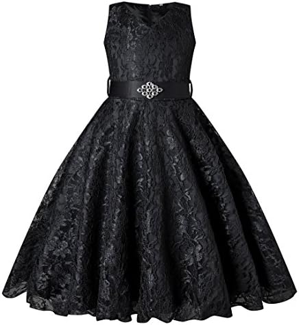SHOWADAY Girl's Princess Sleeveless Tulle Lace Glitter Vintage Pageant Prom Dresses