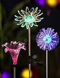 BRIGHT ZEAL Set of 3 Solar Powered Garden Stake Light with Vivid Figurines in Life Size - Lily, Dandelion, Sunflower - Led Solar Patio Lights - Garden Decor Solar Lights Stake Lights 2047N