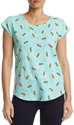 Womens Patterned Cotton Slub Design Tee Short Sleeve Shirt Top (Small, Pineapple)