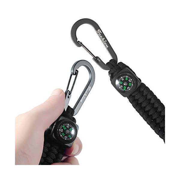 Techion-Paracord-Survival-Keychain-Compass-60-inch-Disassembled-Length-7-inch-Braided-Strong-Paracord-Keychain-with-Key-Ring-Compass-Carabiner-and-Quick-Release-Clip