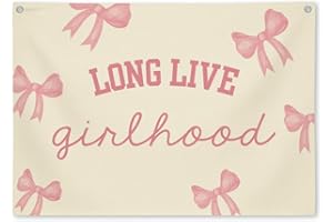 BONETAT Pink Bow Long Live Girlhood Banner For Girls Room Decor Vintage Linen Cute Aesthetic Room Decor For Toddler Bedroom Playroom Baby Girl Nursery Wall Art Gift For Tween Teen Girls-b10